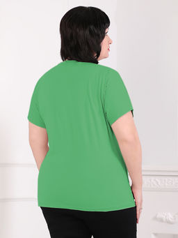 Футболка изумрудная из хлопка с рисунком женская - Almond фото 2