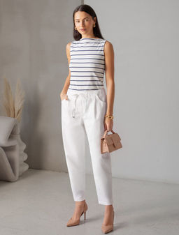 Джинсы Mom (Мом) с поясом на резинке из облегченного денима