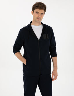 Lacivert Regular Fit Pamuk Kar___ml_ Tam Fermuarl_ Sweatshirt