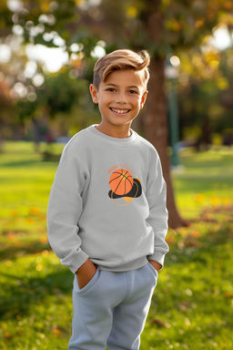 Gri Erkek Cocuk Mevsimlik-Ince Basketbol Desenli Orme Sweatshirt TKDAW25SW00005