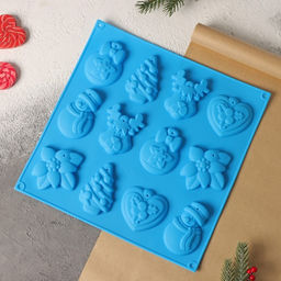 Форма для шоколада новогодняя 3D Доляна Ёлочные игрушки, силикон, 30?30 см, 12 ячеек, синяя