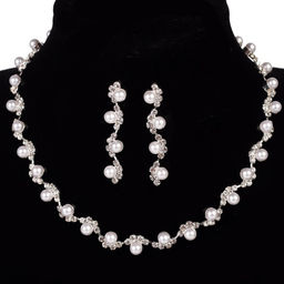 Колье со стразами и серьги гвоздики 4 см / 6409 /уп 12/серебро/жемчуг - Галеонтрейд фото 2