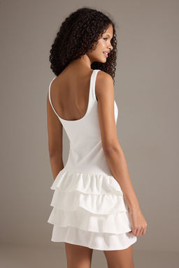 TRENDYOLMILLA Beyaz Duz Volanl? / F?rf?rl? Mini Esnek Orme Elbise TWOSS25EL00388 фото 4