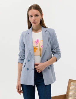 Mavi Keten Kar___ml_ Kruvaze Ceket