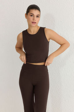 Kahverengi F?rcal? Soft Kumas 2 Katl? Ici Pedli Spor Sutyenli Orme Ust/Bluz THMSS25BZ00001