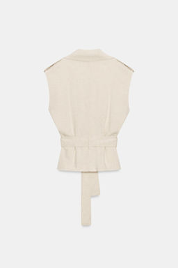 CHALECO CRUZADO CINTUR?N CON LINO / Beige claro - Zara фото 8