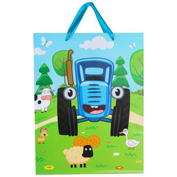 Пакет подарочный «По полям», 31×40×11.5 см, упаковка, Синий трактор