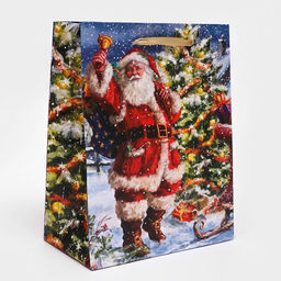 Цена за 2 шт. Пакет подарочный новогодний ламинированный Санта,18?23?10 см