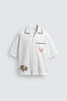 CAMISA RELAXED FIT BORDADOS CONTRASTE / Crudo - Zara фото 8
