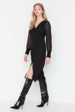 Trendyolmilla Siyah Midi Astarl? Korsaj Detayl? Dokuma Elbise TWOAW23EL01050