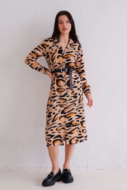 Martichelli Уценка Платье-рубашка с английским воротником бежевое с принтом фото 2