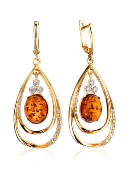 Изящные серьги из янтаря коньячного цвета Тадж Махал