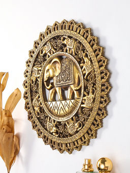 Панно интерьерное полистоун "Индийский слон. Мандала" золото 30х4,6х30 см