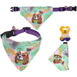 Цена за 2 шт. Ошейник с банданой и колокольчиком для кошек и собак мелких пород "Стильный БРО", цвет зеленый, рS/16*11см (лейбл)