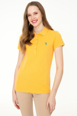 Женская желтая базовая футболка с воротником-поло Неожиданная скидка в корзине
