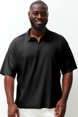 Trendyolmilla Man Premium Buyuk Beden Siyah Oversize Dokulu Ottoman Polo Yaka T-Shirt TMNSS24BF00047  фото 3