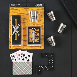 Подарочный набор Лучший рыбак, карты, домино, стопки 3шт