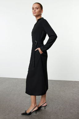 TRENDYOLMILLA Siyah Kusakl? Maxi Dugme Detayl? Dokuma Elbise TWOAW25EL00479  фото 2