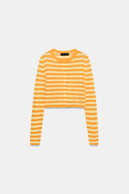 CHAQUETA CORTA PUNTO RAYAS / Naranja / Amarillo - Zara фото 3
