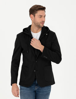 Siyah Slim Fit Kap__onlu Ceket