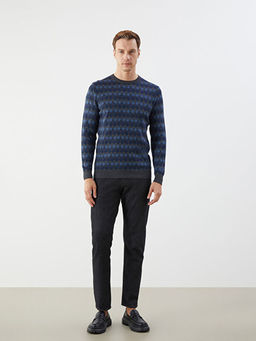 Bisiklet Yaka Uzun Kollu Baklava Desenli Erkek Triko Kazak