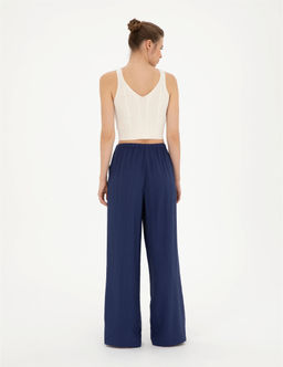 Lacivert Loose Fit Kanvas Pantolon