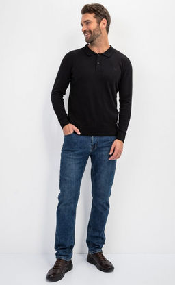 Джемпер мужской с отложным воротником и планкой на пуговицах F221-15-22021 чёрный - Fine joyce фото 8