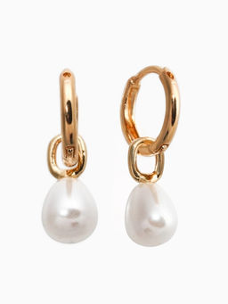 Серьги жемчуг "Бусина на ножке", цвет белый в золоте