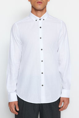 TRENDYOL MAN Beyaz Slim Fit Dokulu %100 Pamuklu Nefes Alabilen Gomlek TMNAW23GO00162 - Trendyolmilla фото 3