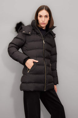 Su Itici Uzun Mont Parka Is? Yal?t?ml? Kemerli Kapusonlu Suni Kurklu Hafif - Defacto фото 2