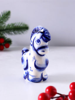 Фигурка фарфор гжель «Конь глядит», 9×7×3.5 см, бело-синий