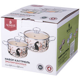 НАБОР КАСТРЮЛЬ AGNESS ЭМАЛИРОВАННЫХ СЕРИЯ ВИВЬЕН, 4ПР. 2,0Л И 2,8Л, 18Х11СМ, 20Х12СМ  фото 2