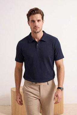 Lacivert Regular/Normal Kesim Dokulu Polo Yaka T-shirt TMNSS26PO00005