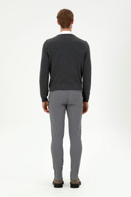 Erkek Slim Fit Gri Kanvas Pantolon