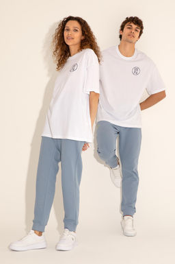 Erkek Oversize Fit Bisiklet Yaka Beyaz Ti__rt