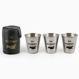 Стопки в чехле За Родину: нержавеющая сталь, набор 3 шт. ? 70 мл