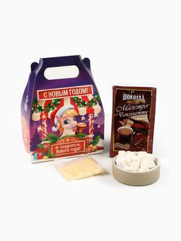 Подарочный набор новогодний Сладкого нового года: маршмеллоу, вкус: пломбир, 40 г, горячий шоколад, 25 г, карамель взрывная - Фабрика счастья фото 2