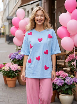 K13525 Футболка OVER SIZE (хлопок) ГОЛУБОЙ