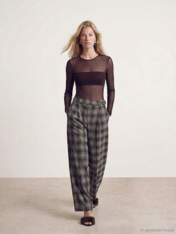 Beli Kemerli Ekose Geni? Pa?a Kad?n Pantolon