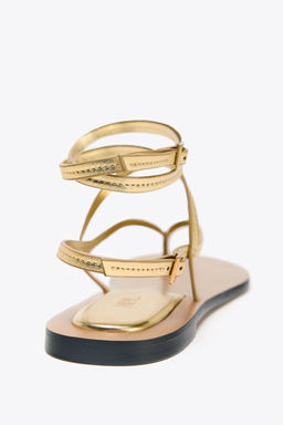 LEATHER STRAPPY SANDALS WITH METALLIC EFFECT - Zara фото 14