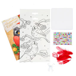 Новогодняя аппликация перьями и стразами Снегирь - Школа талантов фото 3