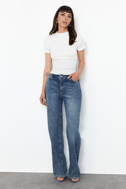 Beyaz Gipeli Dik Yaka Burumcuk/Dokulu Esnek Orme Bluz TWOSS24BZ00513 - Trendyolmilla фото 3