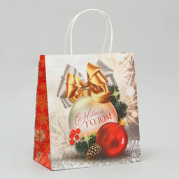 Пакет крафтовый С Новым годом, 22 25 12 см