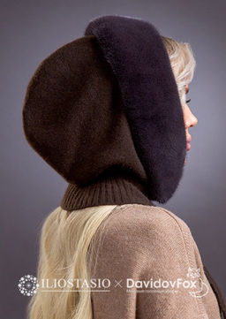 Капор кашемир тёмно-коричневый (marrone) норка