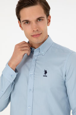 Рубашка мужская U.S. Polo Assn с длинным рукавом голубая  фото 9