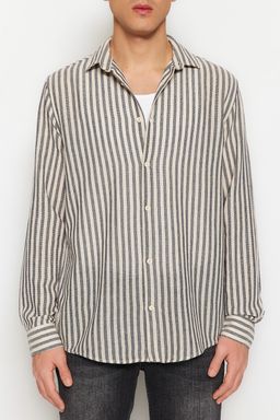 TRENDYOL MAN Premium Lacivert Regular Fit Cizgili Dokulu Keten Gorunumlu Gomlek TMNSS23GO00062 - Trendyolmilla фото 11
