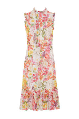 Ekru Cicek Desenli A-Kesim Midi Astarl? Sifon Dokuma Elbise TWOSS23EL01840