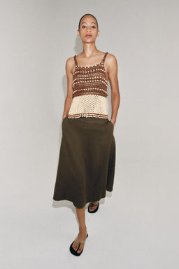 FALDA MIDI CON LINO ZW COLLECTION / Marr?n / Topo