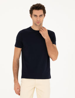 Lacivert Slim Fit Bisiklet Yaka Basic T-Shirt