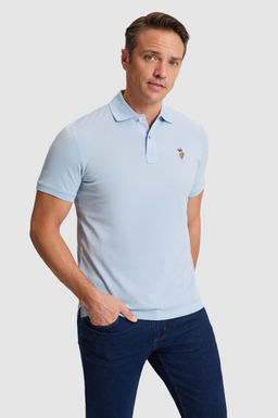 Erkek A__k Mavi Regular Fit Polo Yaka Basic Ti__rt